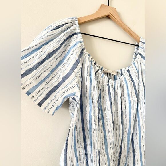 LOFT Sweetheart Neck Cotton Blend Top in Blue Multi Stripe - Size XL - Picture 4 of 7
